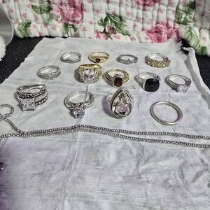 Assorted Women's Fashion Rings in Silver and Gold Tones - Mixed Gem Colors